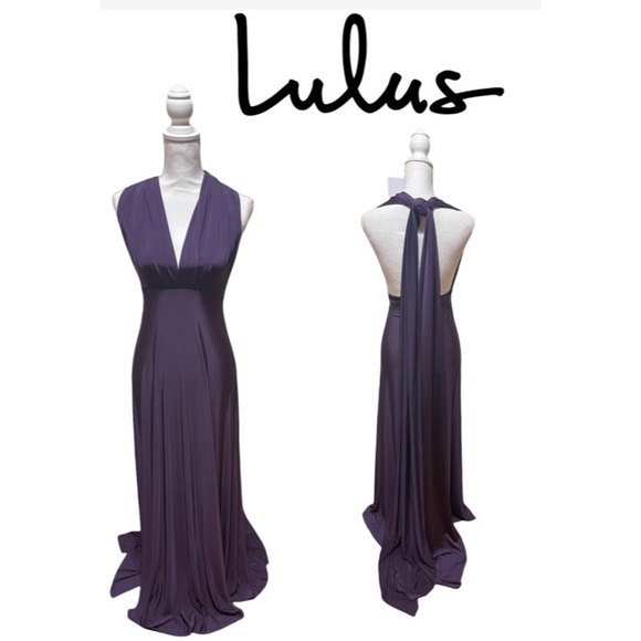 Lulu’s Plum Empire Halter Plunging V Neck Gown